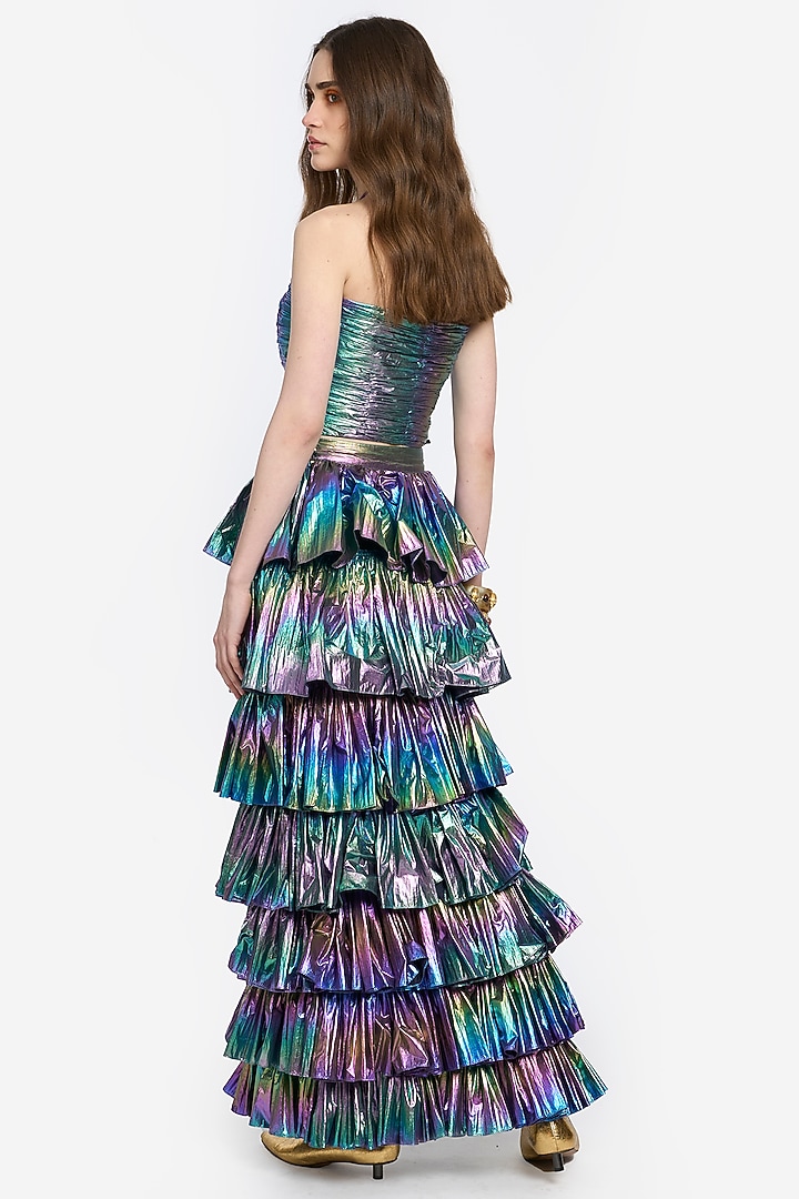 Multi-Colored Metallic Viscose Tiered Skirt Set by Rara Avis at Pernia's Pop Up Shop