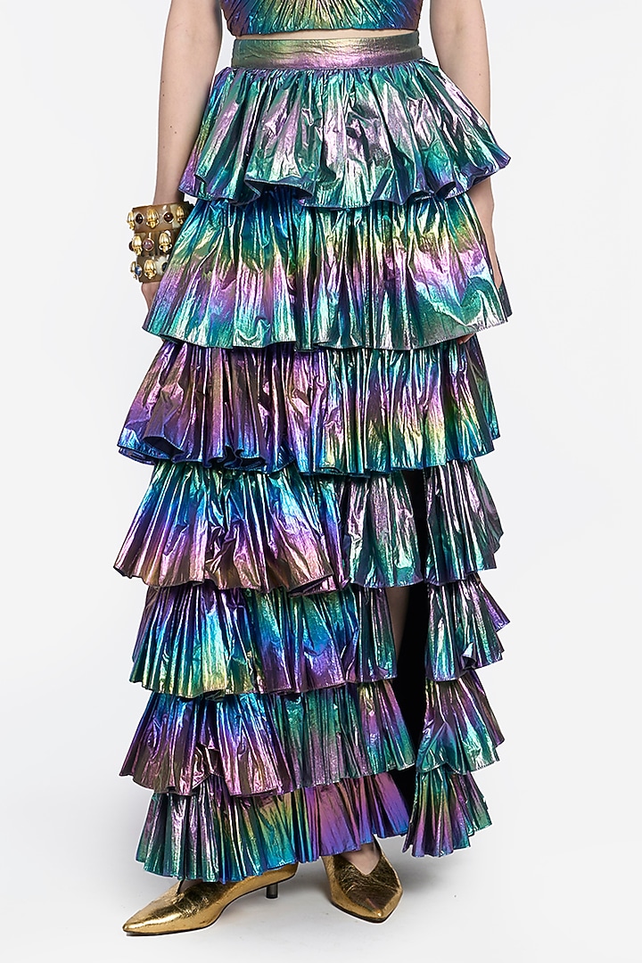 Multi-Colored Metallic Viscose Tiered Skirt Set by Rara Avis at Pernia's Pop Up Shop
