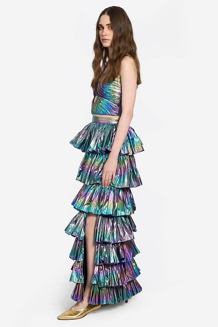 Multi-Colored Metallic Viscose Tiered Skirt Set by Rara Avis at Pernia's Pop Up Shop