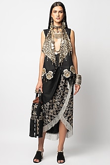 Black Aari Hand Embroidered Gilet Jacket by Rara Avis-SEQUINS