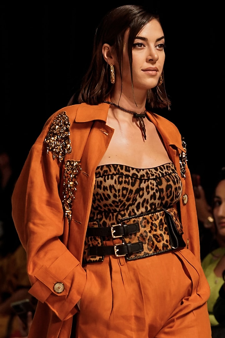 Saffron Viscose Dabka Embroidered Bralette by Rara Avis at Pernia's Pop Up Shop