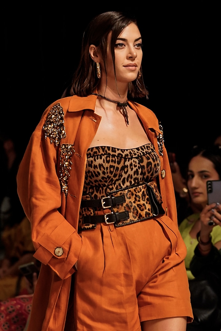 Saffron Viscose Dabka Embroidered Bralette by Rara Avis at Pernia's Pop Up Shop