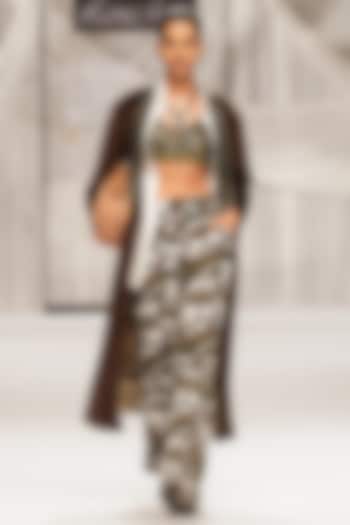 Brown Faux Fur Cotton Aari Work Open Jacket by Rara Avis at Pernia's Pop Up Shop