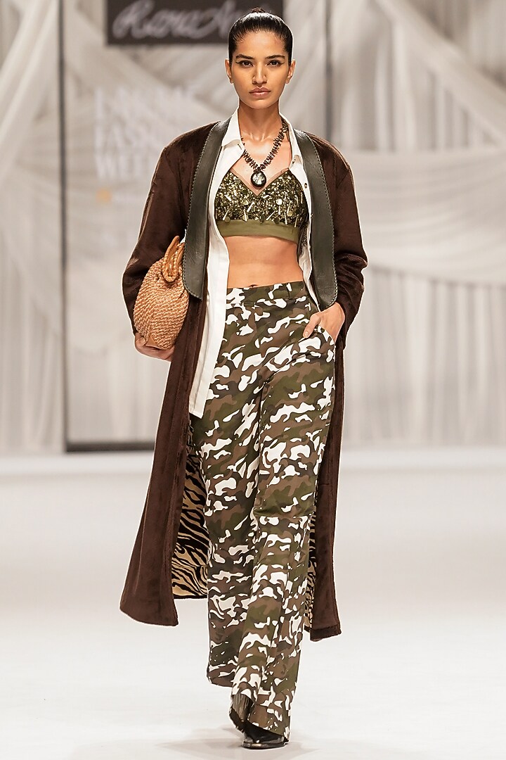 Brown Faux Fur Cotton Aari Work Open Jacket by Rara Avis at Pernia's Pop Up Shop