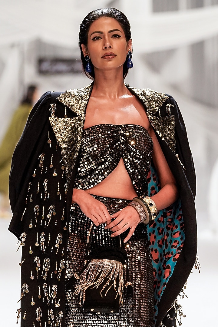 Black Metallic Wool Hand Embroidered Overlay by Rara Avis at Pernia's Pop Up Shop