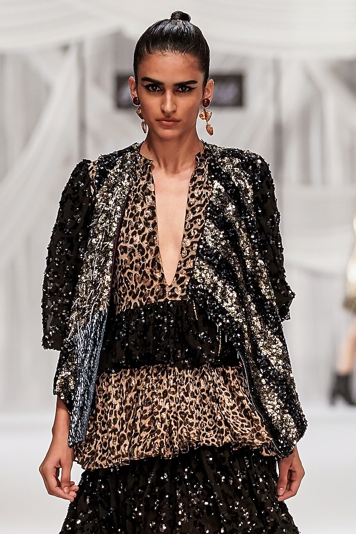 Black Metallic Lurex Viscose Aari Work Tiered Maxi Dress by Rara Avis at  Pernia's Pop Up Shop 2026
