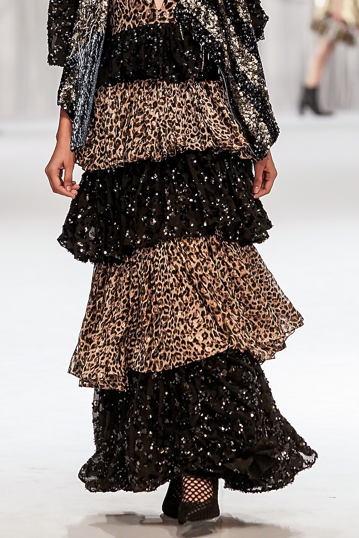black off the shoulder feather dress LAPOINTE Mesh Off The Shoulder Gown With Feathers main image 1
