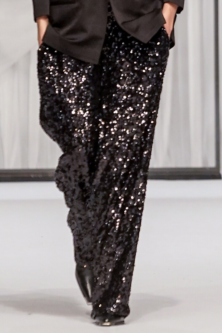 Black Metallic Silk Dabka Embroidered Pants by Rara Avis at Pernia's Pop Up Shop