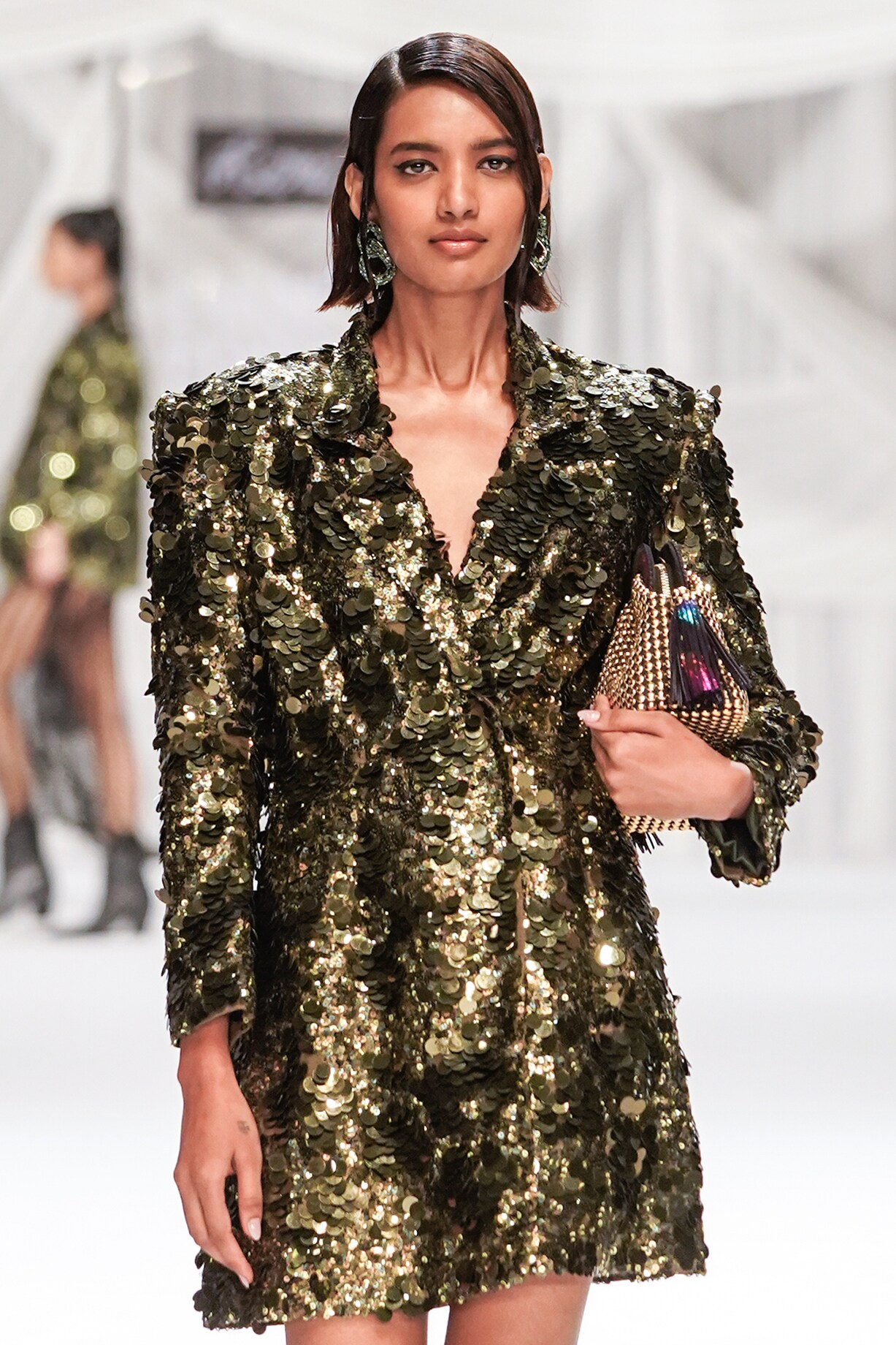 Olive Cotton Silk Dabka Work Blazer Dress by Rara Avis at Pernia's Pop Up  Shop 2026