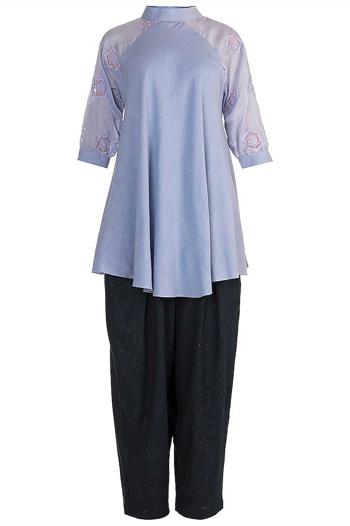 Lilac Embroidered Tunic With Blue Pants by Rriso