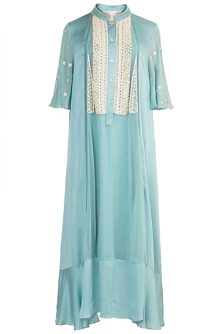 Aqua Blue Embroidered Dress by Rriso