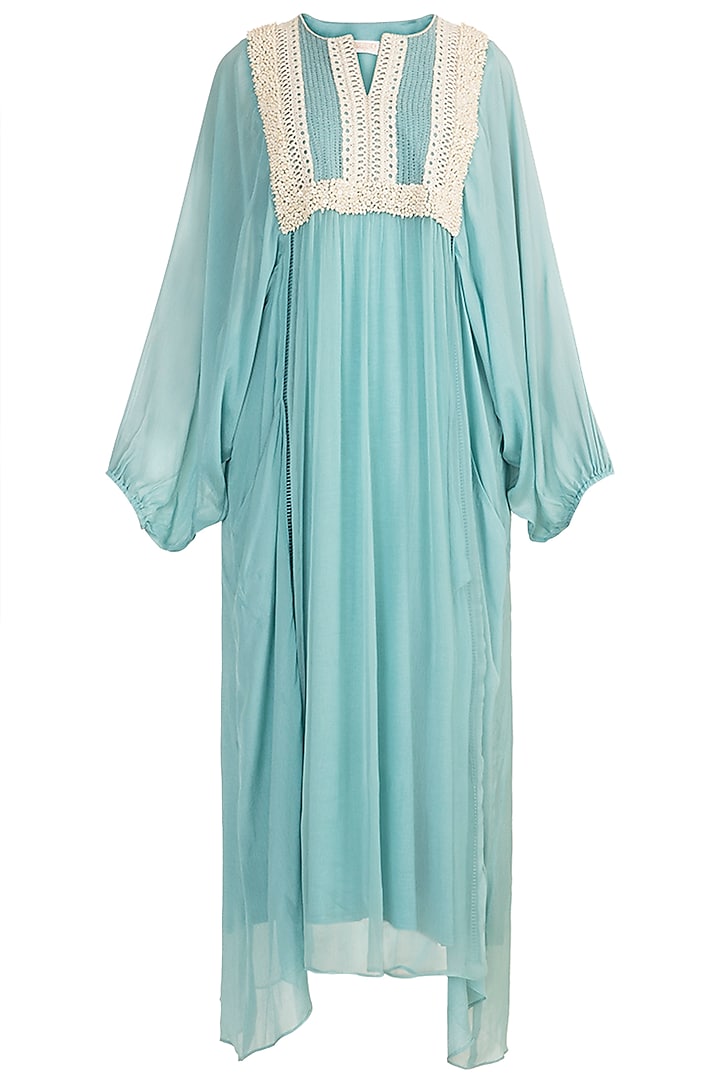 Aqua Blue Pearl Embroidered Dress by Rriso