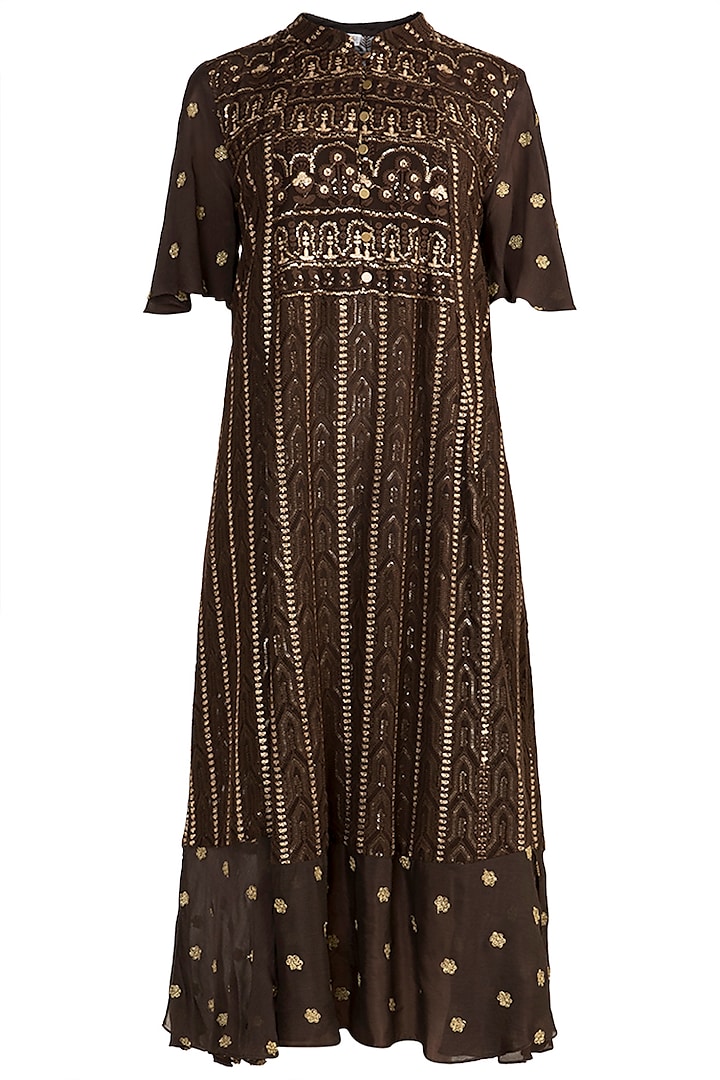 Brown Embroidered Lucknowi Dress by Rriso