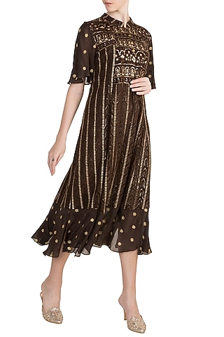 Brown Embroidered Lucknowi Dress by Rriso