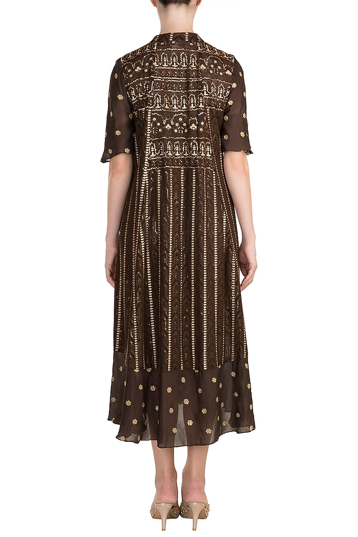 Brown Embroidered Lucknowi Vacation Dress by Rriso at Pernia's Pop Up Shop
