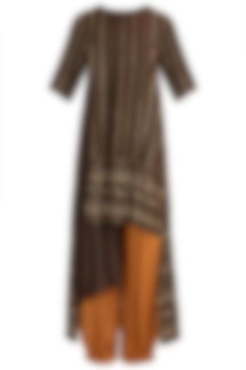 Brown & Rust Embroidered Tunic Set by Rriso