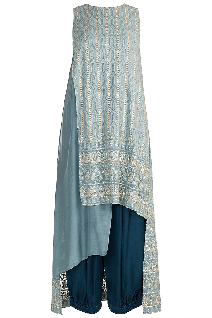 Blue Embroidered Tunic Set by Rriso