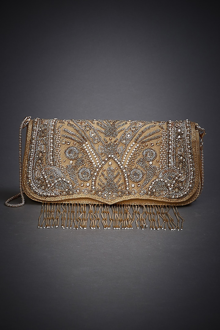 Gold Embroidered Sling Bag by Ri Ritu Kumar