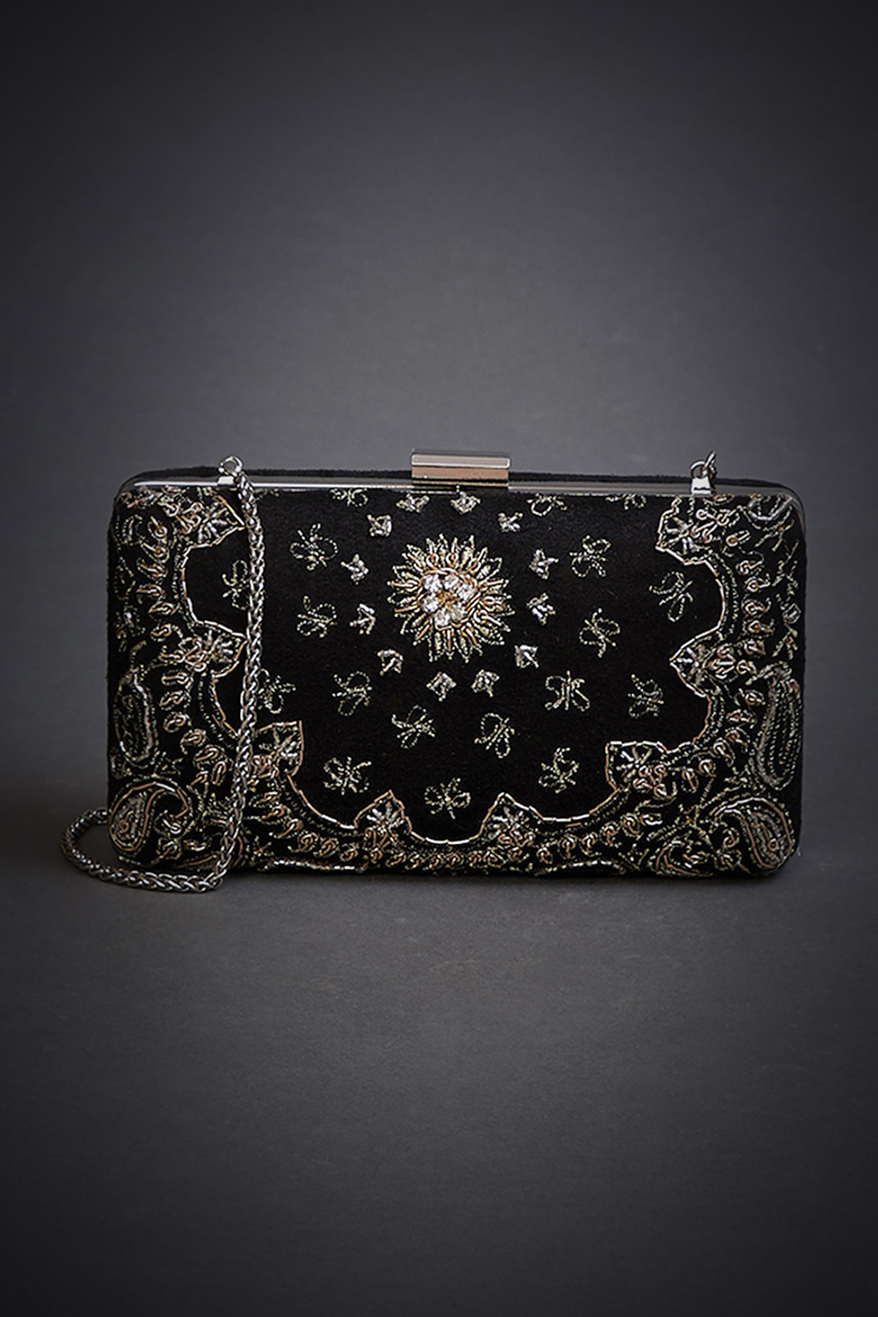 Black Embroidered Clutch by Ri Ritu Kumar at Pernia s Pop Up Shop