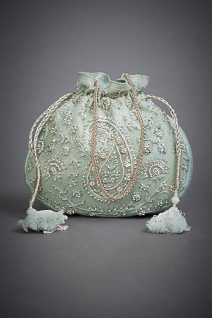 Pastel Blue Embroidered Potli Bag by Ri Ritu Kumar at Pernia's Pop Up Shop