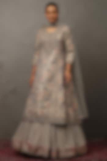 Grey Polyester Silk Hand & Machine Embroidered Kurta Set by Ri Ritu Kumar at Pernia's Pop Up Shop