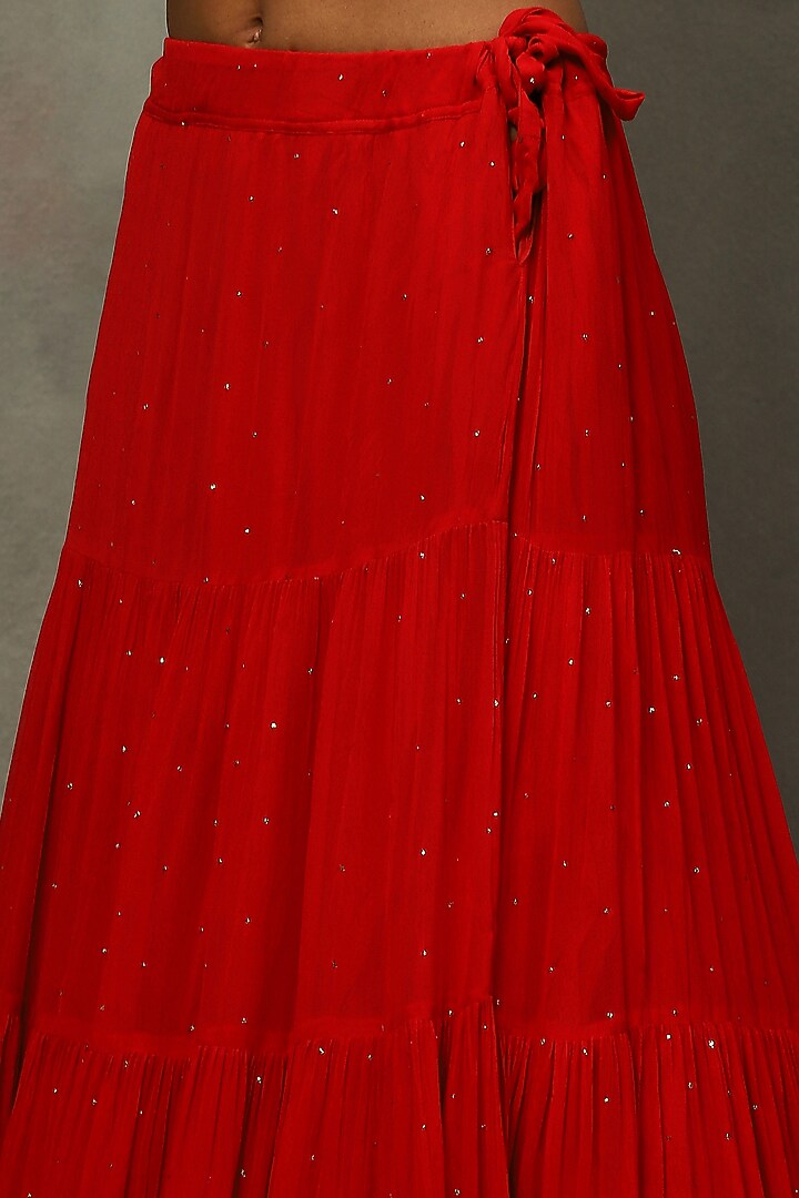 Red Velvet Printed & Hand Embroidered Kurta Set by Ri Ritu Kumar at Pernia's Pop Up Shop