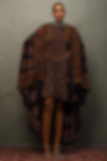 Violet-Blue Silk Floral Printed & Embroidered Jacket Dress by Ri Ritu Kumar at Pernia's Pop Up Shop