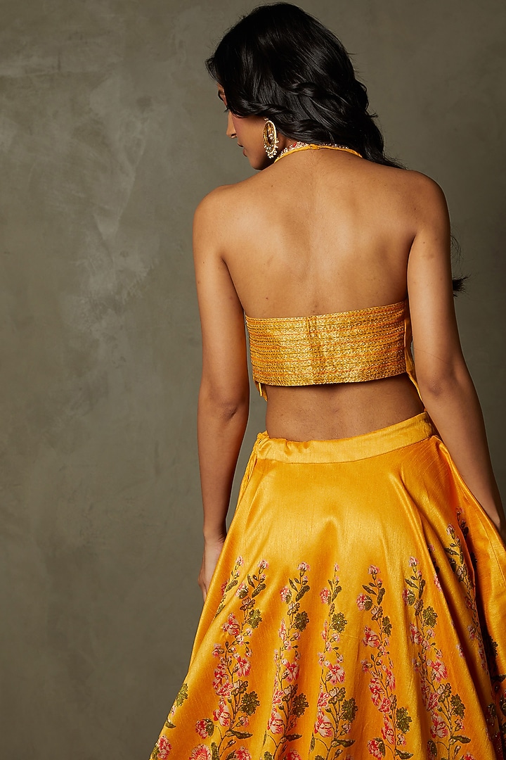 Saffron Poly Dupion Printed & Embroidered Jacket Wedding Lehenga Set by Ri  Ritu Kumar at Pernia's Pop Up Shop 2026