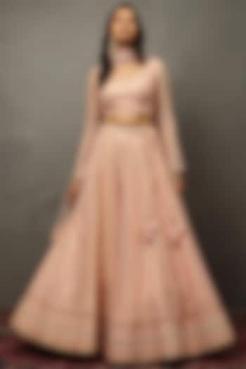 Pink Silk Organza Hand Embroidered Bridal Lehenga Set by Ri Ritu Kumar at Pernia's Pop Up Shop