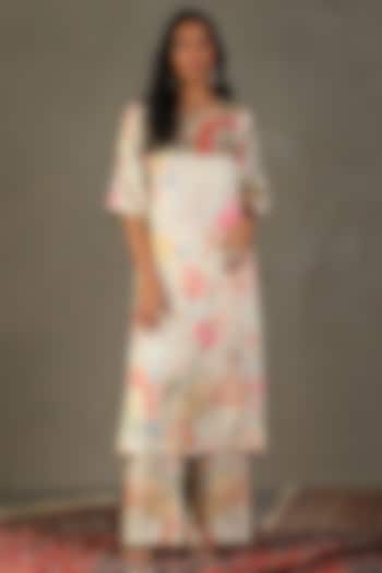 Mint Green & Multi-Colored Silk Satin Floral Printed Kurta Set by Ri Ritu Kumar at Pernia's Pop Up Shop