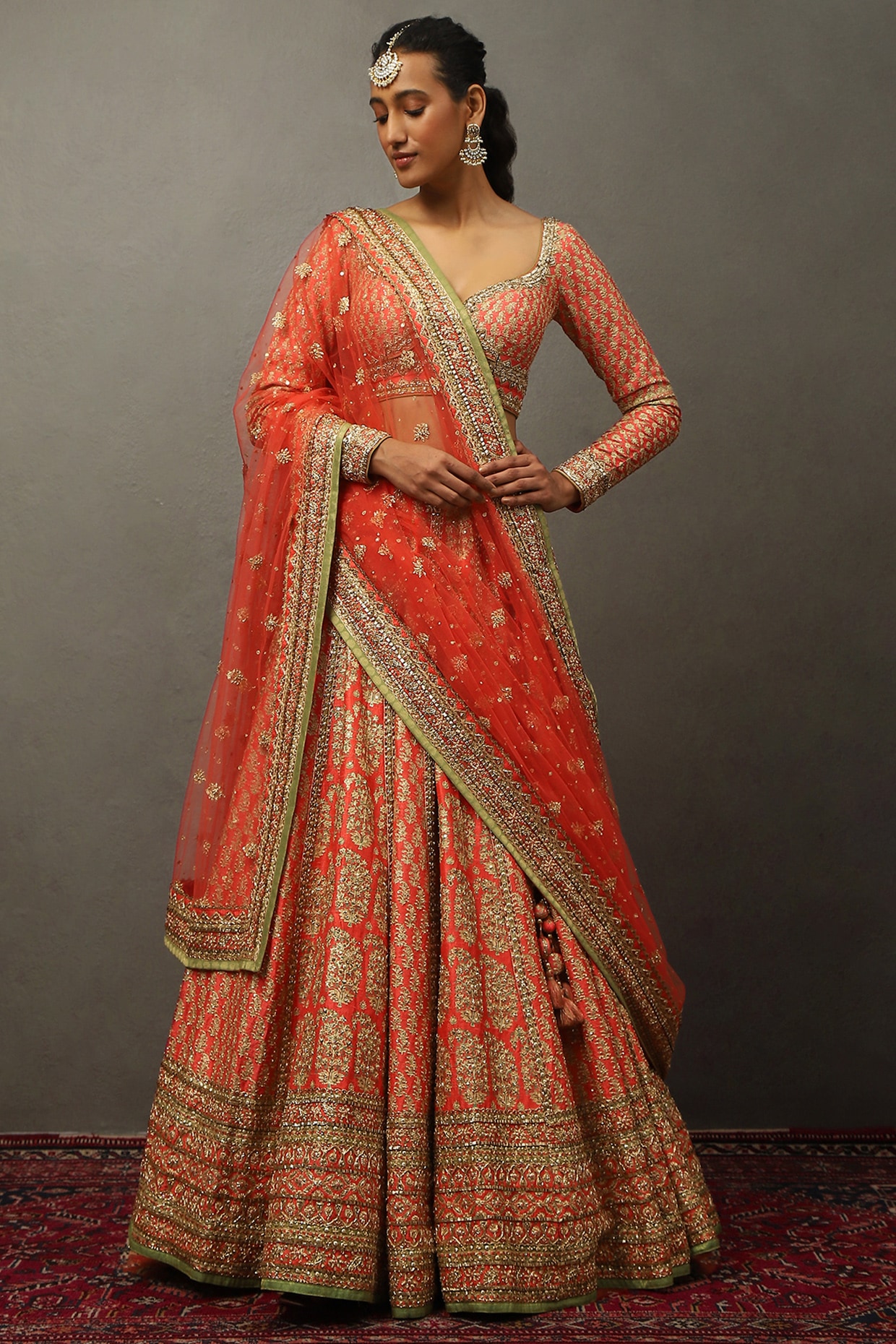 Ri Ritu Kumar Pink Silk Dupion Hand Embroidered & Printed Lehenga Set