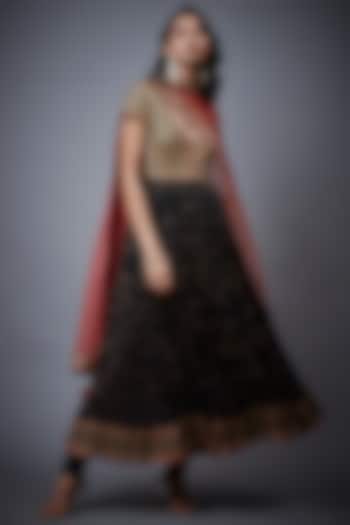 Black & Rust Viscose Chinon Hand Embroidered Kurta Set by Ri Ritu Kumar at Pernia's Pop Up Shop