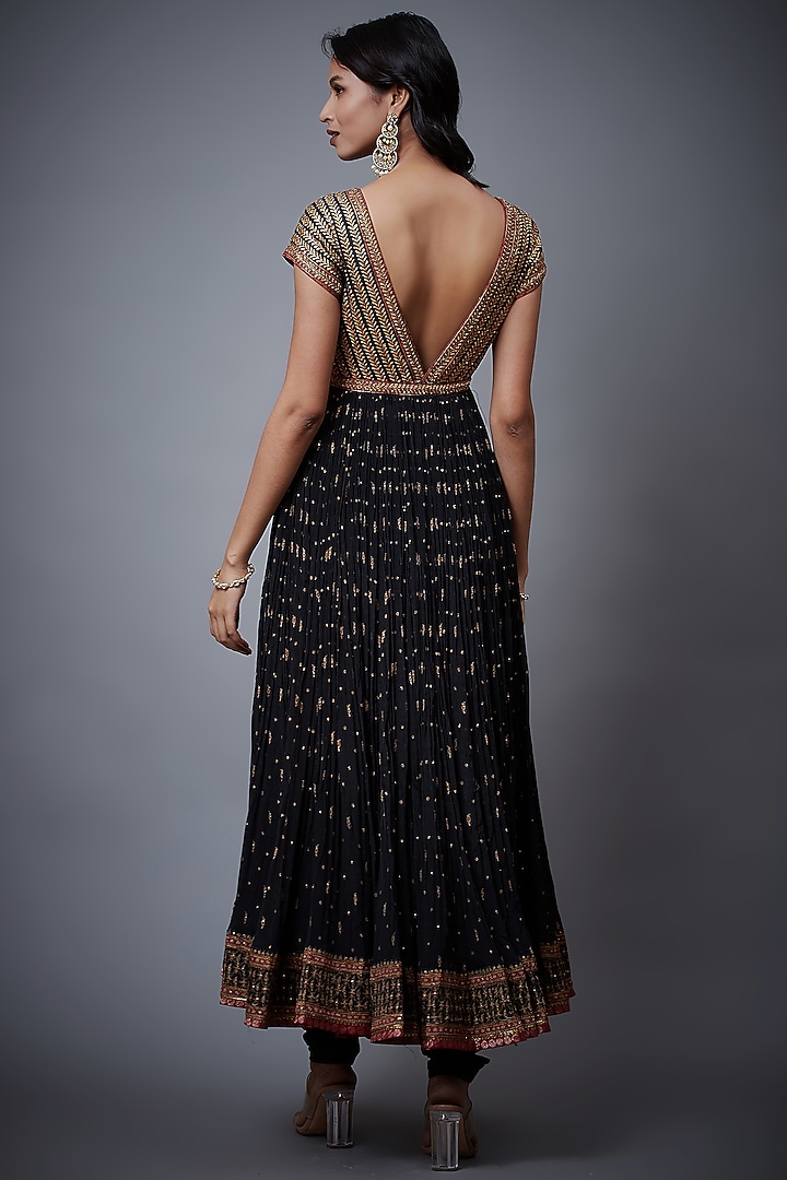 Black & Rust Viscose Chinon Hand Embroidered Kurta Set by Ri Ritu Kumar at Pernia's Pop Up Shop