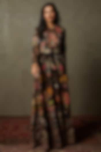 Black & Multi-Colored Polyester Net Embroidered Gown by Ri Ritu Kumar at Pernia's Pop Up Shop