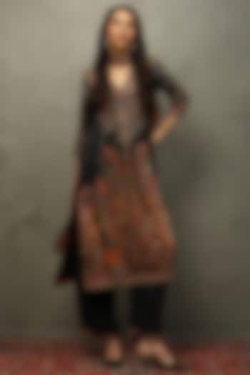 Black & Wine Silk Satin Zardosi Embroidered Kurta Set by Ri Ritu Kumar at Pernia's Pop Up Shop