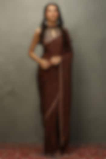 Black & Rust Viscose Chinon Aari Embroidered Saree Set by Ri Ritu Kumar at Pernia's Pop Up Shop