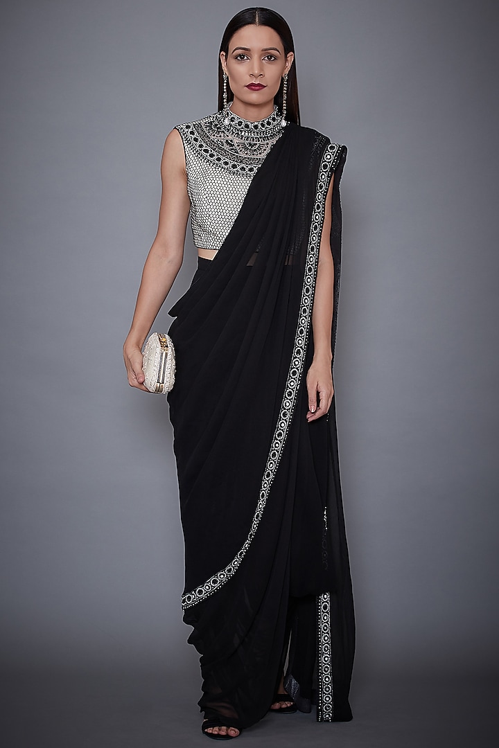 Black & White Embroidered Saree Set by Ri Ritu Kumar