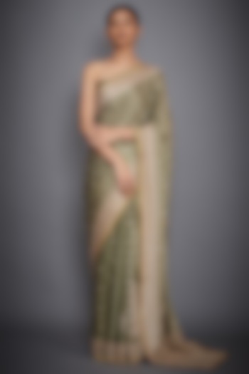 Khaki Green Embroidered Bridal Saree Set by Ri Ritu Kumar at Pernia's Pop Up Shop