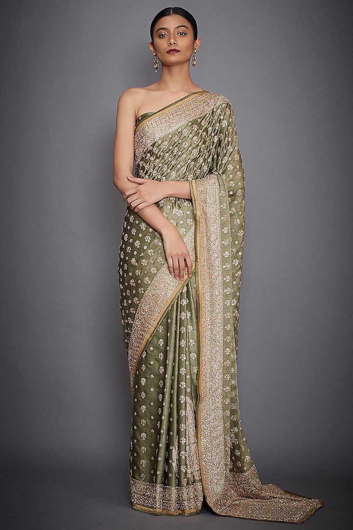 Khaki Green Embroidered Bridal Saree Set by Ri Ritu Kumar at Pernia's Pop Up Shop