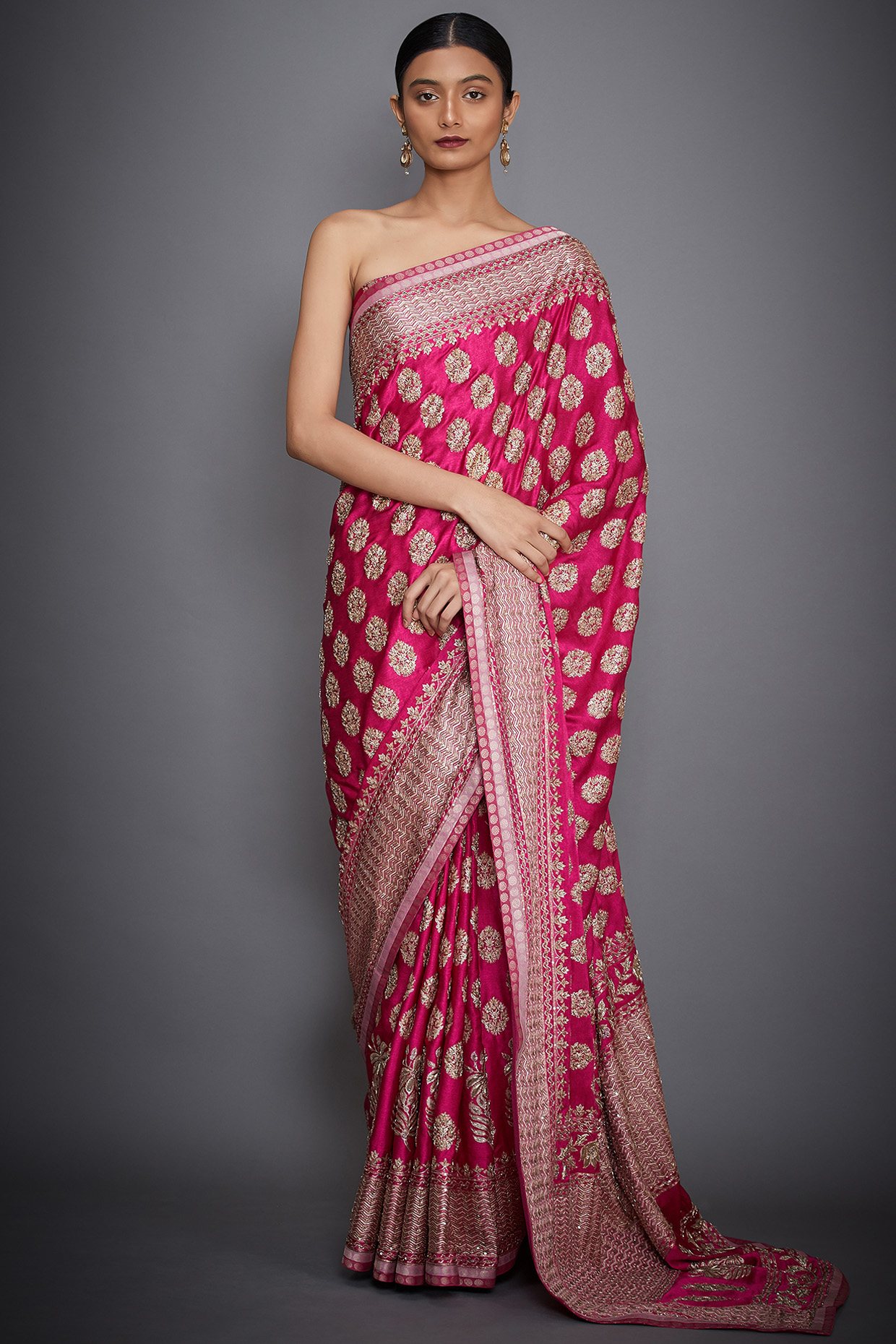Fuchsia Hand Embroidered Bridal Saree Set by Ri Ritu Kumar at Pernia's Pop Up Shop