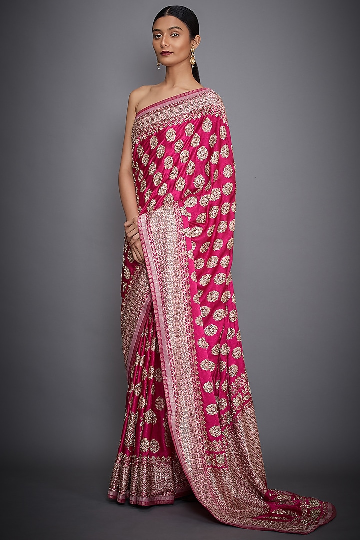 Fuchsia Hand Embroidered Bridal Saree Set by Ri Ritu Kumar at Pernia's Pop Up Shop
