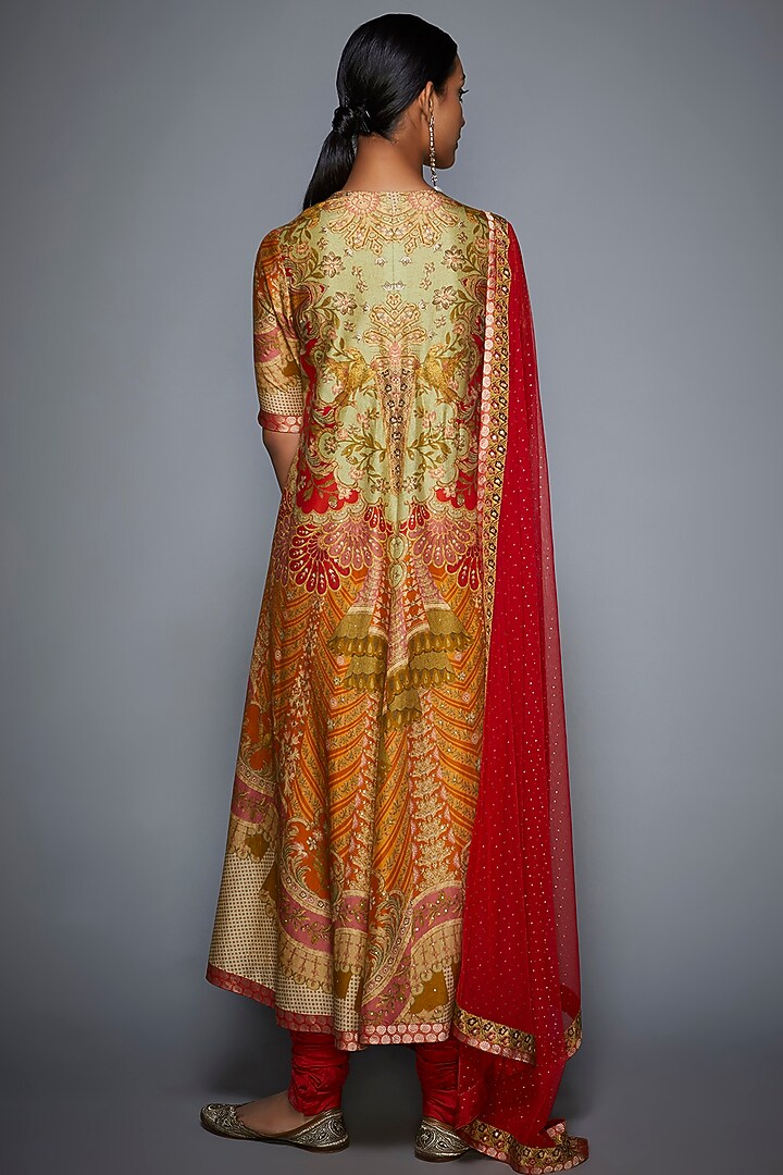 Coral Printed & Embroidered Kurta Set by Ri Ritu Kumar at Pernia's Pop Up Shop