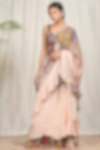 Brown & Peach Embroidered Party Wear Saree Set by Ri Ritu Kumar at Pernia's Pop Up Shop