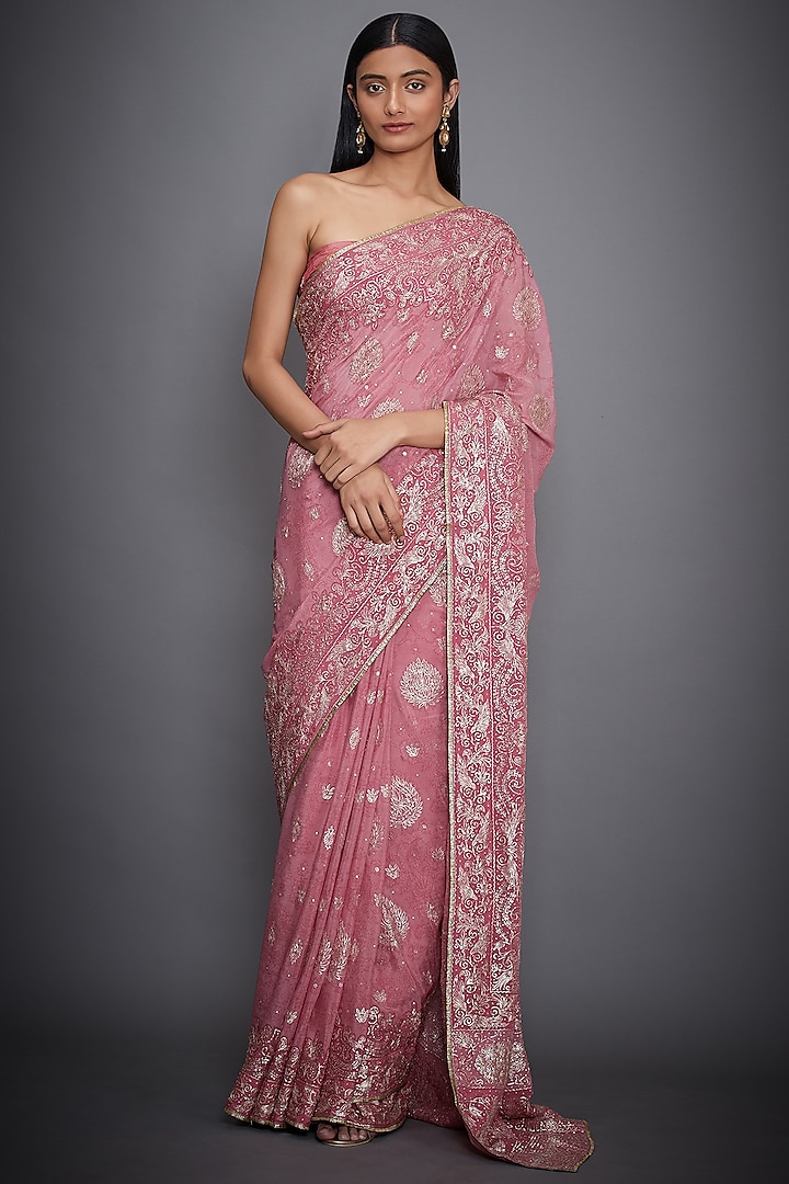 Pink Embroidered Bridal Saree Set by Ri Ritu Kumar at Pernia's Pop Up Shop