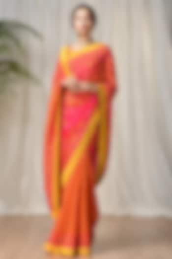 Orange & Fuchsia Embroidered Saree Set by Ri Ritu Kumar