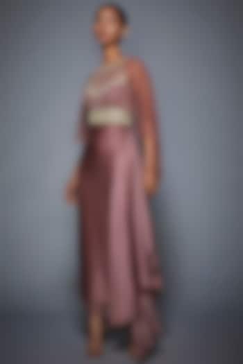 Pink Embroidered Asymmetric Gown With Attached Cape by Ri Ritu Kumar