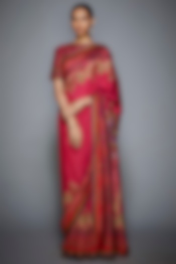 Red & Fuchsia Printed Embroidered Wedding Saree Set by Ri Ritu Kumar at Pernia's Pop Up Shop