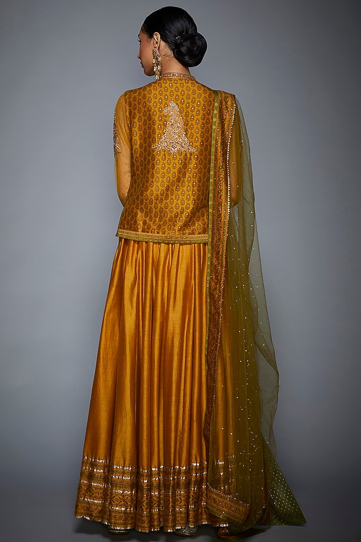 Mustard & Olive Green Printed Embroidered Kurta Set by Ri Ritu Kumar at Pernia's Pop Up Shop