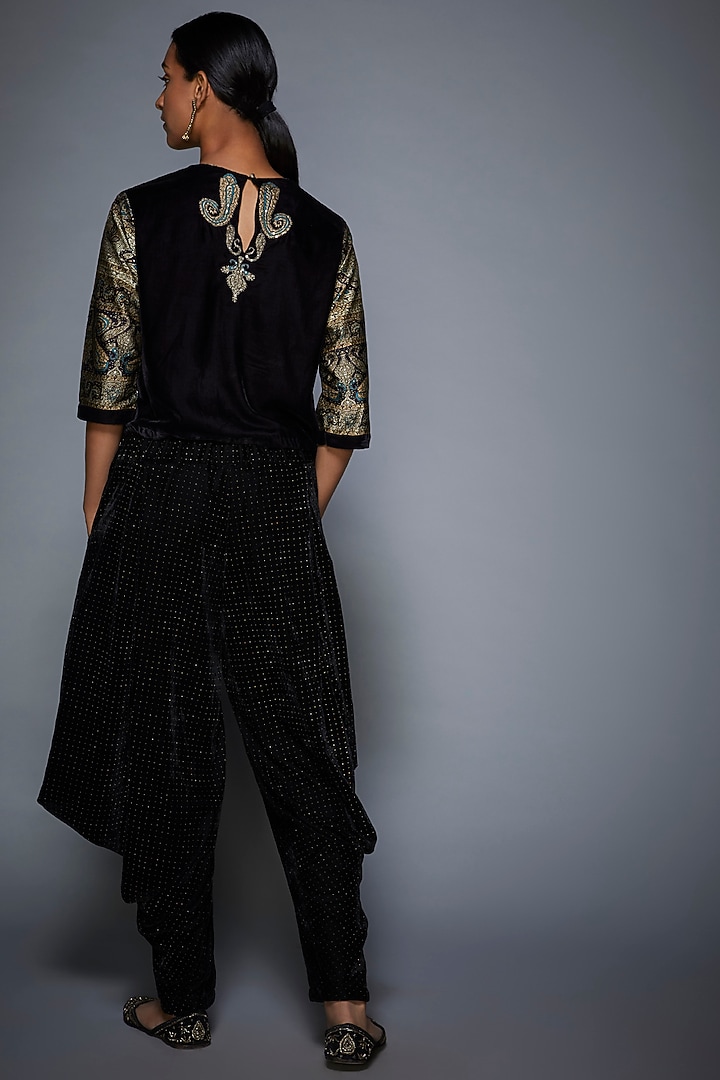 Black & Grey Printed Embroidered Top With Dhoti Pants by Ri Ritu Kumar at Pernia's Pop Up Shop