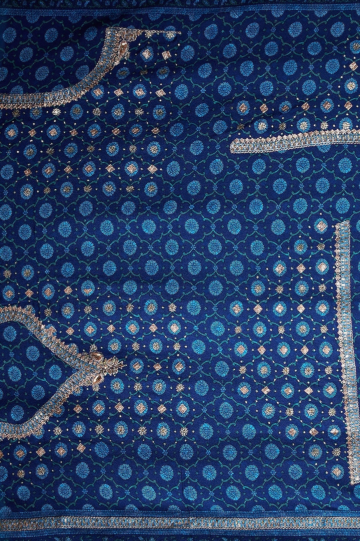 Royal Blue & Turquoise Embroidered Bridal Saree Set by Ri Ritu Kumar at Pernia's Pop Up Shop